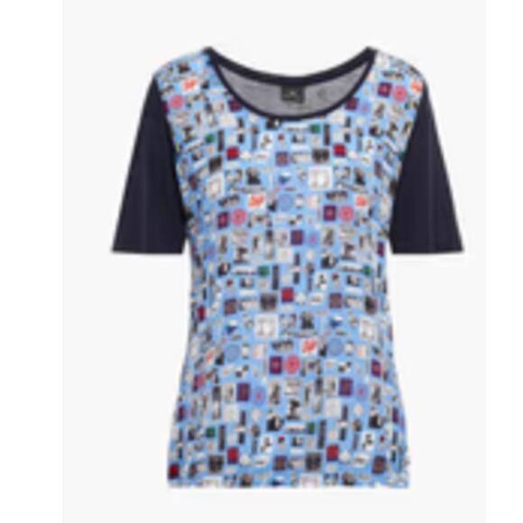 Paul Smith printed silk crepe de chine and modal jersey shirt blue M - Picture 1 of 7